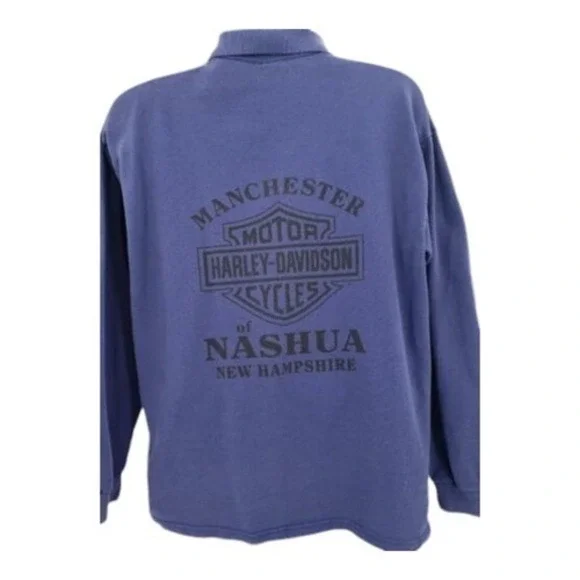 Harley Davidson Nashua NH Mens Purple Long Sleeve Polo Shirt Size Large
